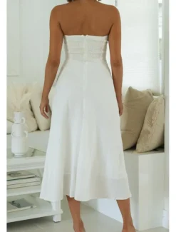 Women's Midi Dress White Dress Graduation Dress Fashion Vacation Birthday Holiday Regular Fit Plain Sleeveless Strapless White Yellow Green Summer