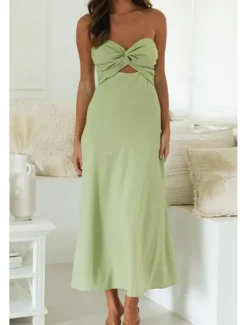 Women's Midi Dress White Dress Graduation Dress Fashion Vacation Birthday Holiday Regular Fit Plain Sleeveless Strapless White Yellow Green Summer