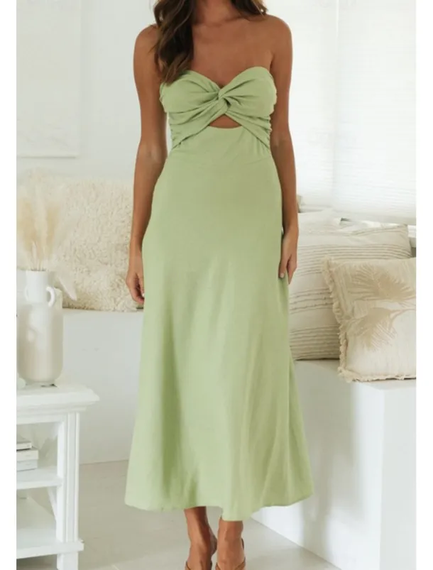 Women's Midi Dress White Dress Graduation Dress Fashion Vacation Birthday Holiday Regular Fit Plain Sleeveless Strapless White Yellow Green Summer