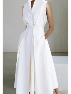 Women's Midi Dress White Dress Trumpet Mermaid Dress Print Dress Fashion Tea Party Going out Weekend Regular Fit Plain Flower Sleeveless V Neck White Cream Orange Beige Summer