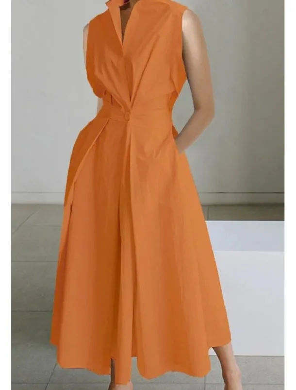 Women's Midi Dress White Dress Trumpet Mermaid Dress Print Dress Fashion Tea Party Going out Weekend Regular Fit Plain Flower Sleeveless V Neck White Cream Orange Beige Summer