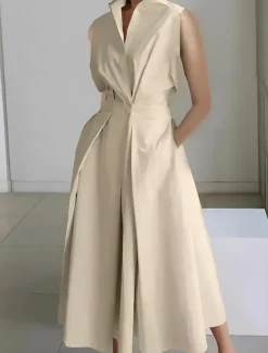 Women's Midi Dress White Dress Trumpet Mermaid Dress Print Dress Fashion Tea Party Going out Weekend Regular Fit Plain Flower Sleeveless V Neck White Cream Orange Beige Summer