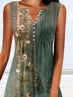 Women's Mini Dress A Line DressT Shirt Dress Tee Dress Off The Shoulder Dress Casual Vacation Daily Regular Fit Floral Graphic Sleeveless V Neck Pink Blue Green Gray Summer