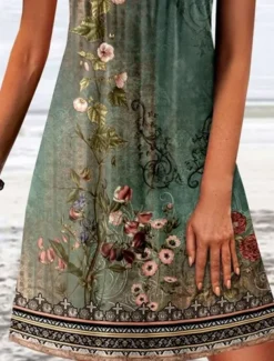 Women's Mini Dress A Line DressT Shirt Dress Tee Dress Off The Shoulder Dress Casual Vacation Daily Regular Fit Floral Graphic Sleeveless V Neck Pink Blue Green Gray Summer