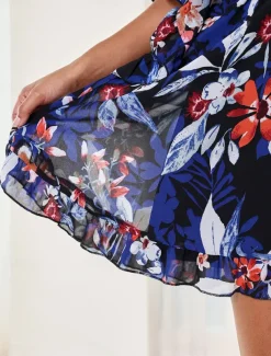 Women's Mini Dress A Line Dress Stylish Vacation Daily Loose Fit Floral Half Sleeve V Neck Dark Blue Summer