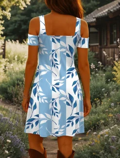 Women's Mini Dress A Line Dress Summer Dress Vacation Casual Daily Holiday Regular Fit Floral Graphic Leaf Short Sleeve V Neck Light Yellow Pink Blue Green Summer