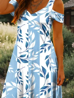 Women's Mini Dress A Line Dress Summer Dress Vacation Casual Daily Holiday Regular Fit Floral Graphic Leaf Short Sleeve V Neck Light Yellow Pink Blue Green Summer