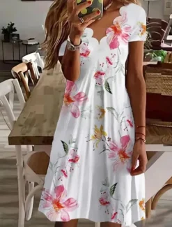 Women's Mini Dress A Line Dress Semi Formal Wedding Guest Cocktail Party Going out Regular Fit Floral Graphic Short Sleeve Black White Pink