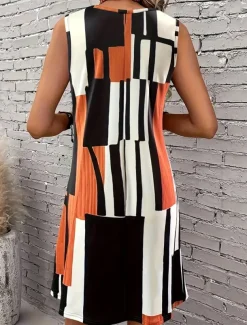 Women's Mini Dress A Line Dress Summer Dress Off The Shoulder Dress Vacation Vintage Stylish Daily Loose Fit Graphic Geometric Sleeveless U Neck Orange Summer Spring