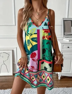 Women's Mini Dress A Line Dress Stylish Sexy Loose Fit Floral Sleeveless Strap Purple Orange Green Summer Spring