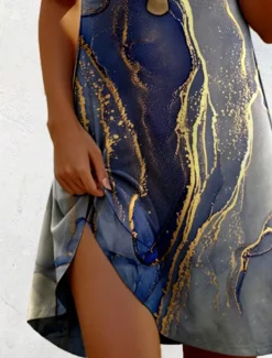 Women's Mini Dress A Line DressCasual Dress T Shirt Dress Tee Dress Sundress Stylish Casual Vacation Casual Daily Regular Fit Graphic Marble Short Sleeve Crew Neck Dusty Blue Spring Fall