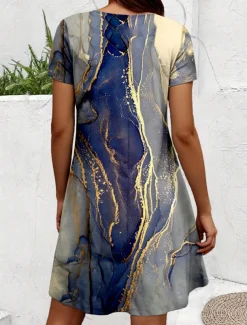 Women's Mini Dress A Line DressCasual Dress T Shirt Dress Tee Dress Sundress Stylish Casual Vacation Casual Daily Regular Fit Graphic Marble Short Sleeve Crew Neck Dusty Blue Spring Fall