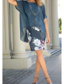 Women's Mini Dress Casual Dress Stylish Casual Vacation Daily Regular Fit Floral Short Sleeve Crew Neck Blue Summer