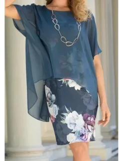 Women's Mini Dress Casual Dress Stylish Casual Vacation Daily Regular Fit Floral Short Sleeve Crew Neck Blue Summer