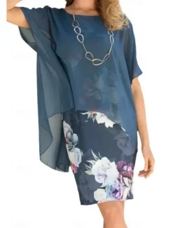 Women's Mini Dress Casual Dress Stylish Casual Vacation Daily Regular Fit Floral Short Sleeve Crew Neck Blue Summer