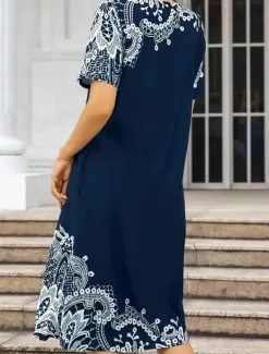 Women's Mini Dress Casual Dress Elegant Vacation Vintage Vacation Daily Loose Fit Floral Short Sleeve Crew Neck Dark Blue Summer