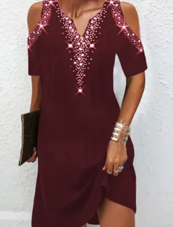 Women's Mini Dress Casual Dress Shift Dress Basic Vacation Daily Going out Regular Fit Print Dot Short Sleeve V Neck Black Wine Dark Blue Gray Summer Spring