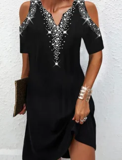 Women's Mini Dress Casual Dress Shift Dress Basic Vacation Daily Going out Regular Fit Print Dot Short Sleeve V Neck Black Wine Dark Blue Gray Summer Spring