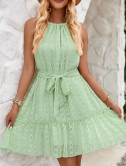 Women's Mini Dress Casual Dress A Line Dress Stylish Basic Casual Vacation Daily Regular Fit Plain Sleeveless Halter Neck Green Apricot Summer