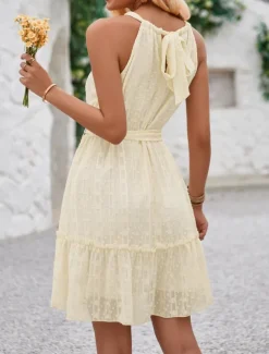 Women's Mini Dress Casual Dress A Line Dress Stylish Basic Casual Vacation Daily Regular Fit Plain Sleeveless Halter Neck Green Apricot Summer