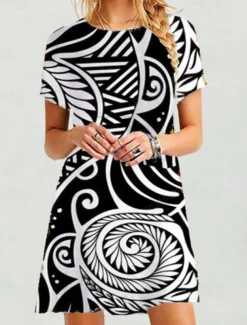 Women's Mini Dress Casual Dress Floral Dress Classic Modern Vacation Daily Holiday Regular Fit Geometric Short Sleeve Crew Neck Black Orange Summer