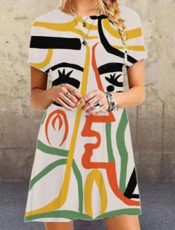 Women's Mini Dress Casual Dress Floral Dress Classic Modern Vacation Daily Holiday Regular Fit Geometric Short Sleeve Crew Neck Black Orange Summer