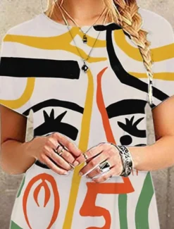 Women's Mini Dress Casual Dress Floral Dress Classic Modern Vacation Daily Holiday Regular Fit Geometric Short Sleeve Crew Neck Black Orange Summer