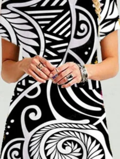 Women's Mini Dress Casual Dress Floral Dress Classic Modern Vacation Daily Holiday Regular Fit Geometric Short Sleeve Crew Neck Black Orange Summer