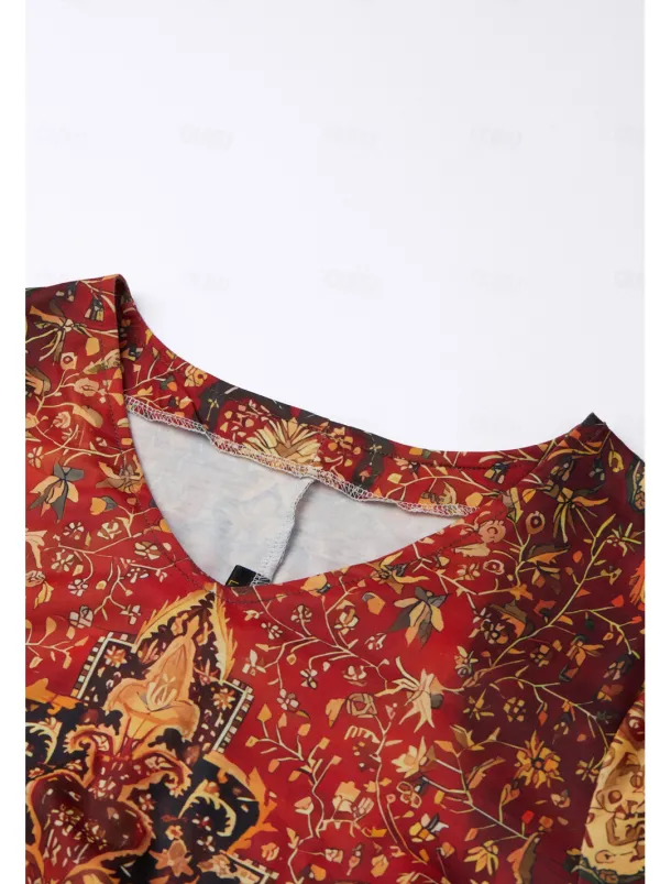 Women's Mini Dress Casual Dress Summer Dress Print Dress Active Fashion Streetwear Outdoor Vacation Daily Regular Fit Floral Short Sleeve V Neck Black White Red Burgundy Summer Spring