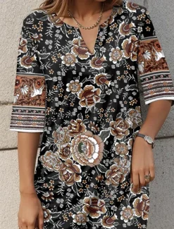 Women's Mini Dress Casual Dress Petite Dress T Shirt Dress Tee Dress Shift Dress Elegant Stylish Vacation Work Casual Regular Fit Graphic Half Sleeve V Neck Orange Summer