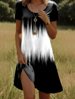 Women's Mini Dress Casual Dress T Shirt Dress Tee Dress Sundress Shift Dress Vacation Casual Boho Party Beach Form Fit Ombre Graphic Short Sleeve Crew Neck White Red Blue Orange Summer Spring