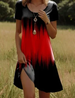 Women's Mini Dress Casual Dress T Shirt Dress Tee Dress Sundress Shift Dress Vacation Casual Boho Party Beach Form Fit Ombre Graphic Short Sleeve Crew Neck White Red Blue Orange Summer Spring