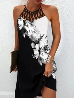 Women's Mini Dress Casual Dress Summer Dress Slip Dress Hawaiian Casual Vacation Daily Beach Regular Fit Floral Feather Sleeveless Strap Black Summer