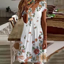 Women's Mini Dress Casual Dress Petite Dress Sundress A Line Dress Bohemia Tropical Sexy Vacation Casual Daily Regular Fit Floral Short Sleeve Sweetheart White Purple Green Summer Spring