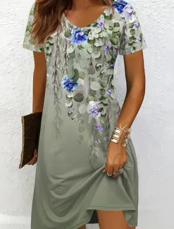 Women's Mini Dress Casual Dress T Shirt Dress Tee Dress Sundress A Line Dress Vacation Casual Boho Beach Regular Fit Ombre Floral Graphic Short Sleeve V Neck Black And White Yellow Red Blue Summer