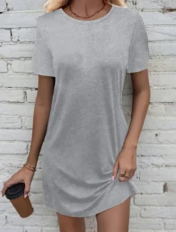 Women's Mini Dress Casual Dress T Shirt Dress Tee Dress Classic Modern Vacation Daily Going out Regular Fit Plain Short Sleeve Crew Neck Black White Light Grey Dark Gray Summer