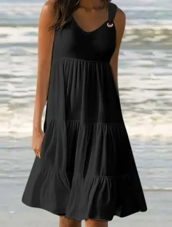 Women's Mini Dress Casual Dress Slip Dress Stylish Basic Casual Vacation Daily Regular Fit Plain Sleeveless V Neck Black White Yellow Pink Summer Spring