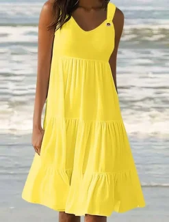 Women's Mini Dress Casual Dress Slip Dress Stylish Basic Casual Vacation Daily Regular Fit Plain Sleeveless V Neck Black White Yellow Pink Summer Spring