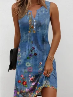 Women's Mini Dress Casual Dress Petite Dress Sundress Summer Dress Casual Vacation Daily Holiday Regular Fit Floral Graphic Bohemian Sleeveless V Neck Red Blue Purple Green Summer Spring