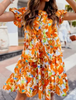 Women's Mini Dress Casual Dress A Line Dress Stylish Casual Vacation Daily Regular Fit Floral Short Sleeve Crew Neck Yellow Blue Fuchsia Summer