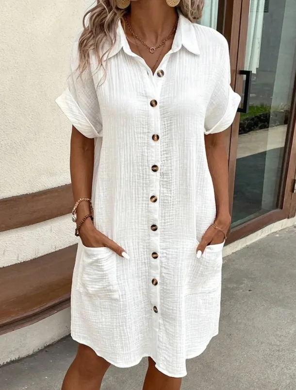 Women's Mini Dress Cotton Linen Dresses Shirt Dress Winter Dress Casual Vacation Regular Fit Plain Short Sleeve V Neck Black White Yellow Blue Summer