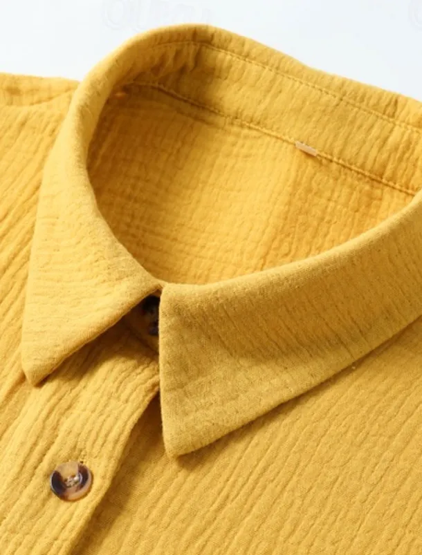 Women's Mini Dress Cotton Linen Dresses Shirt Dress Winter Dress Casual Vacation Regular Fit Plain Short Sleeve V Neck Black White Yellow Blue Summer