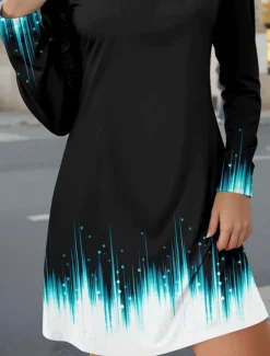 Women's Mini Dress Crew Neck Long Sleeve Casual Dress Petite Dress T Shirt Dress Tee Dress Casual Street Casual Regular Fit Ombre Black Fall Winter