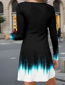 Women's Mini Dress Crew Neck Long Sleeve Casual Dress Petite Dress T Shirt Dress Tee Dress Casual Street Casual Regular Fit Ombre Black Fall Winter