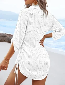 Women's Mini Dress Cut Out Dress Sexy Dress Elegant Casual Daily Regular Fit Solid Color Long Sleeve V Neck Black White Yellow Pink Fall