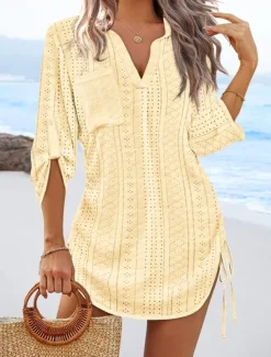 Women's Mini Dress Cut Out Dress Sexy Dress Elegant Casual Daily Regular Fit Solid Color Long Sleeve V Neck Black White Yellow Pink Fall