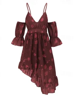 Women's Mini Dress Floral Dress Boho Dress Print Dress Western Dress Classic Modern Outdoor Vacation Holiday Regular Fit Flower Short Sleeve V Neck Wine Summer