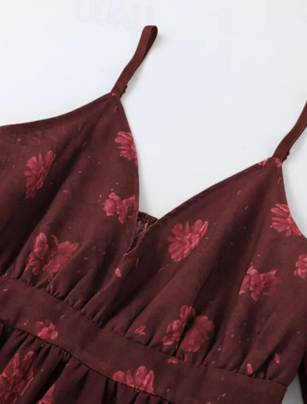 Women's Mini Dress Floral Dress Boho Dress Print Dress Western Dress Classic Modern Outdoor Vacation Holiday Regular Fit Flower Short Sleeve V Neck Wine Summer