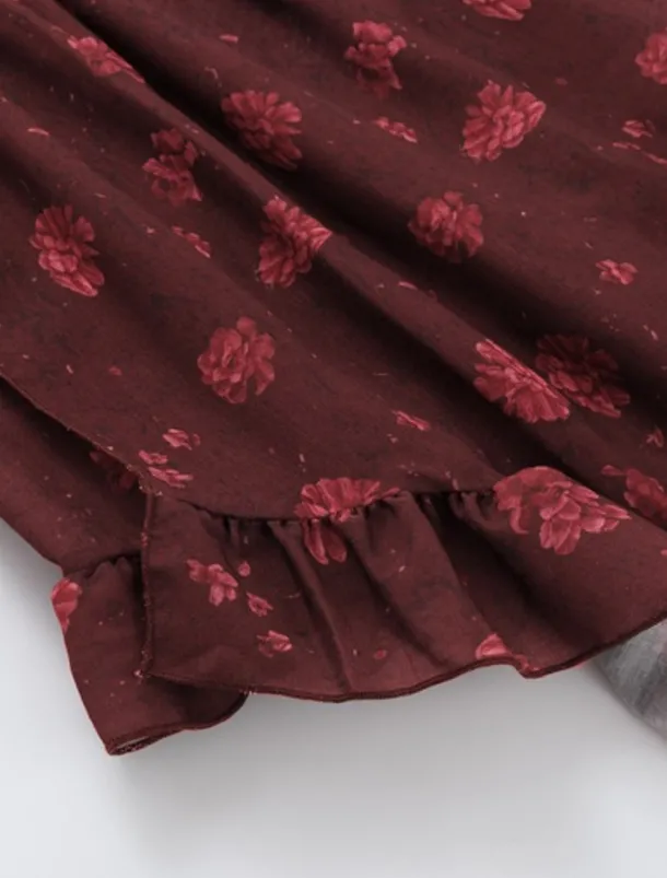 Women's Mini Dress Floral Dress Boho Dress Print Dress Western Dress Classic Modern Outdoor Vacation Holiday Regular Fit Flower Short Sleeve V Neck Wine Summer