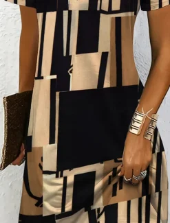 Women's Mini Dress Knit Dress Casual Dress T Shirt Dress Tee Dress Sundress Vacation Casual Regular Fit Graphic Geometric Short Sleeve V Neck Black And White Yellow Pink Blue Summer Spring